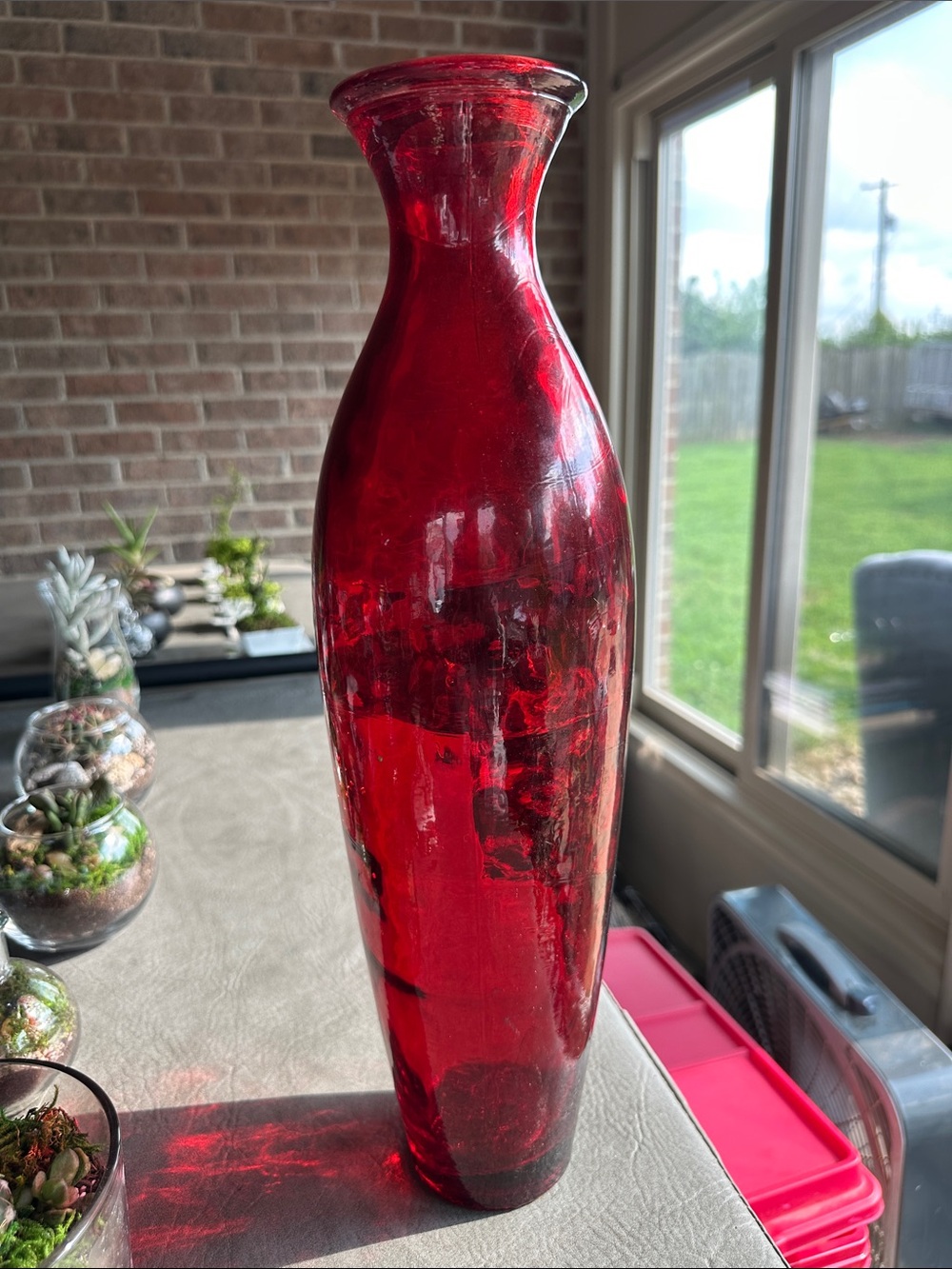 Glossy Red Glass Floor Vase - Elegant Home Accent